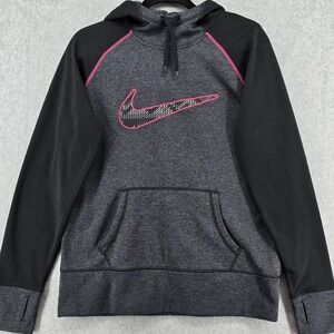 Nike Therma Fit Womens L Pullover Hoodie Gray Black Pink Digital Streetwear Cozy